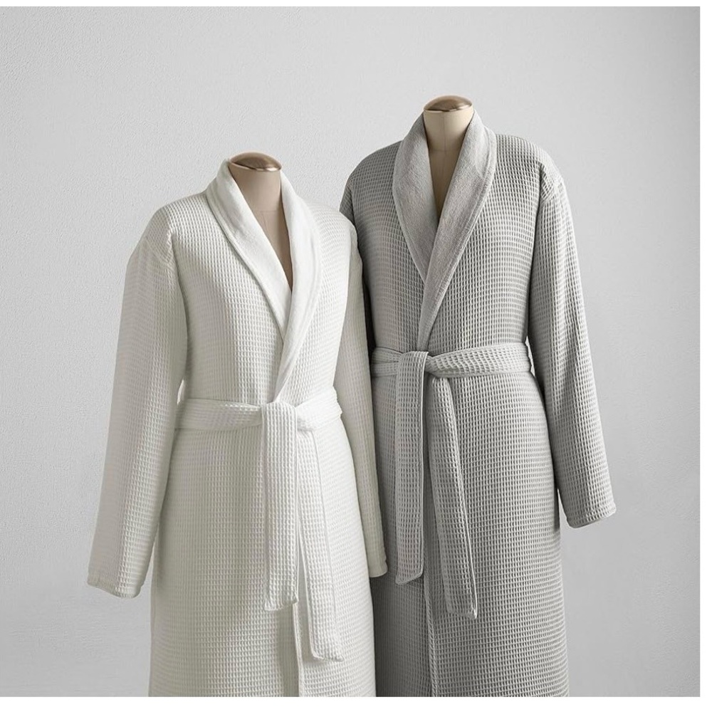 White Waffle Knit Collar Robe
